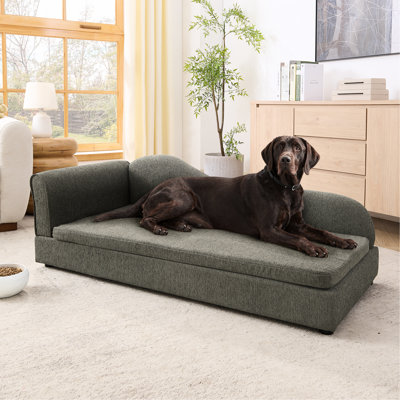 Oversized Dog Bed For Medium And Large Dogs - Modern Irregular Shape With Single Arm Support, Breathable Linen Cushion Low Plastic Feet In Dark Grey, Size 55"*26"*18.5 Pet Breeds Style Featuring Wave