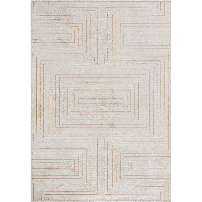 Rimmert Geometric Hand Loom Indoor / Outdoor Area Rug, Rectangle 5'3" x 7'7"