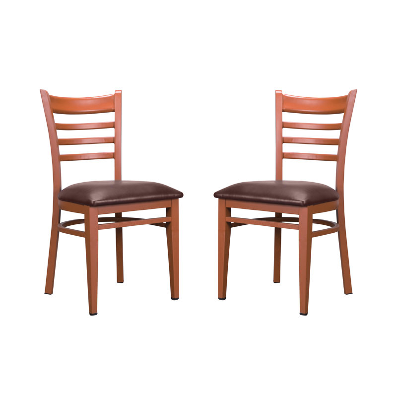 Gensingh Ladder Back Side Metal Chair with Faux Leather, Brown
