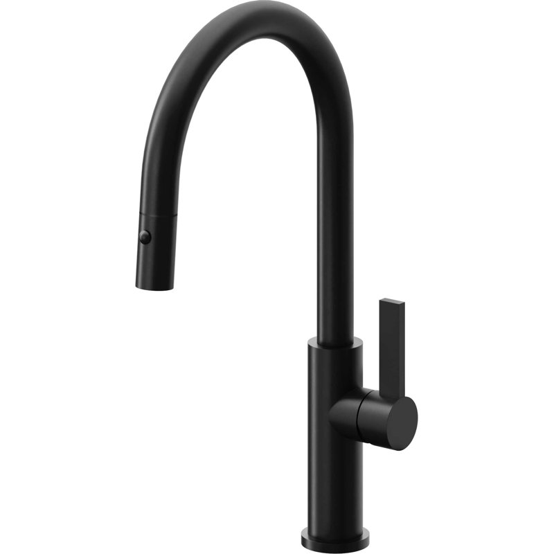 Corsano Contemporary Pull Down Kitchen Faucet with Button Sprayer High Arc Spout and FB Series Handle, Matte Black