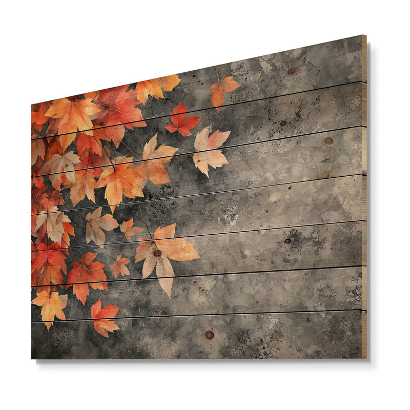 Feuilles d'automne orange V - art mural sur bois de feuilles - sur bois de pin naturel, H 30 po x l 40 po