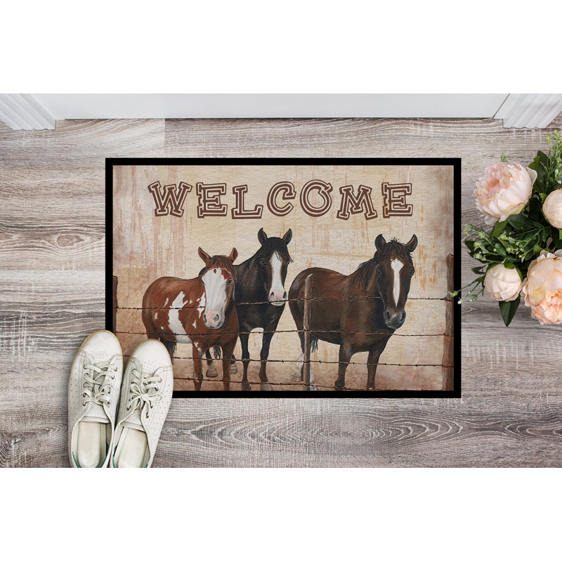 Tapis d'entrée antidérapant Welcome Horses, Rectangle 2 pi x 3 pi