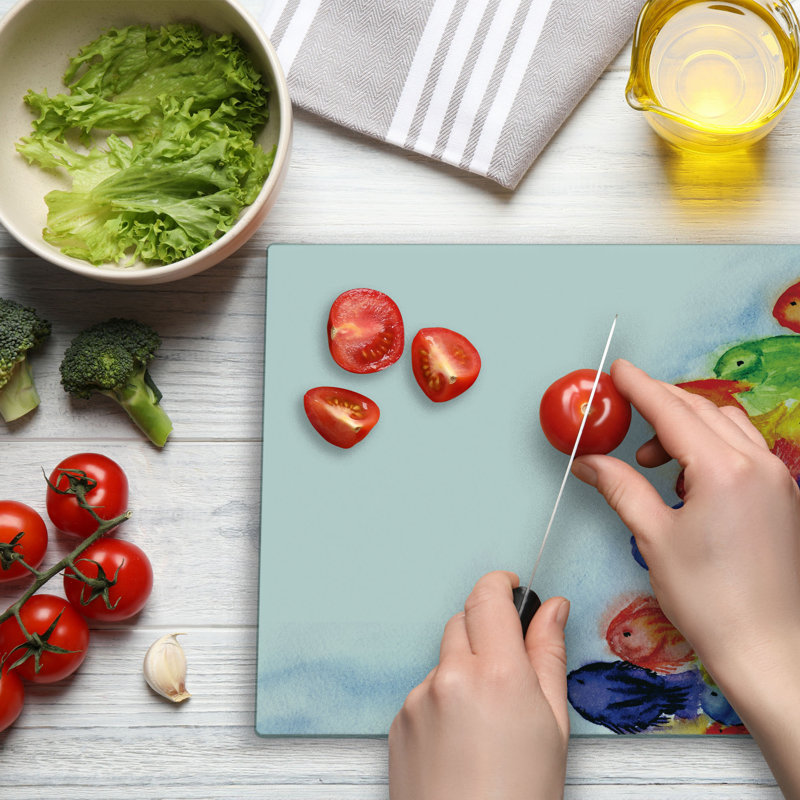 Ambesonne Fish Cutting Board Large Size Watercolor Multicolor