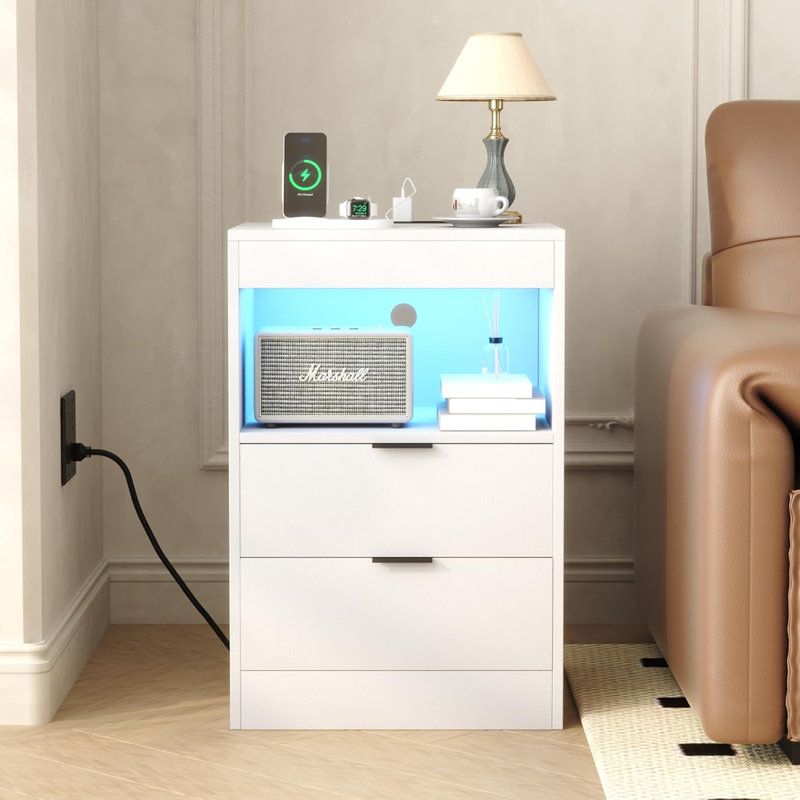 40cm W Manufactured Wood Bedside Table, White