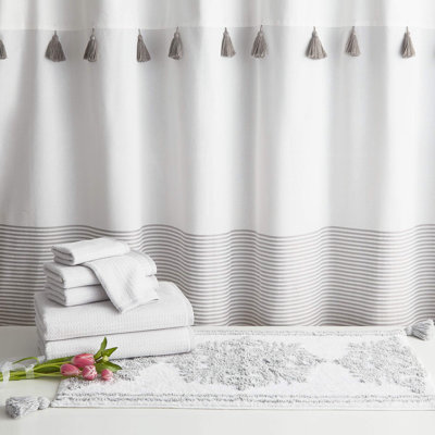 Rideau de douche rayé Boho Farmhouse Tassel