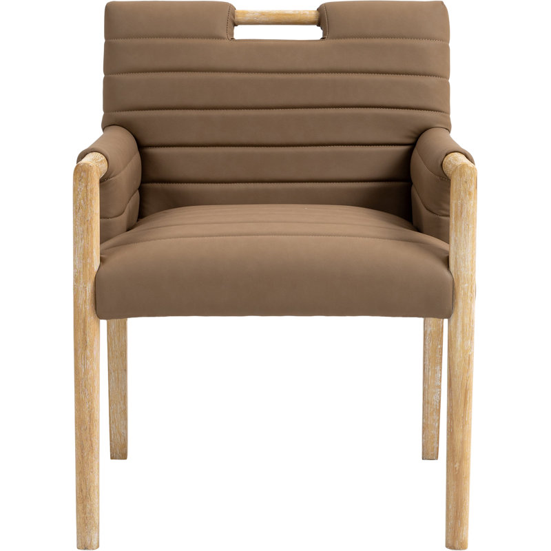 Aimee Vegan Leather Dining Arm Chair, Natural, Brown Vegan Leather