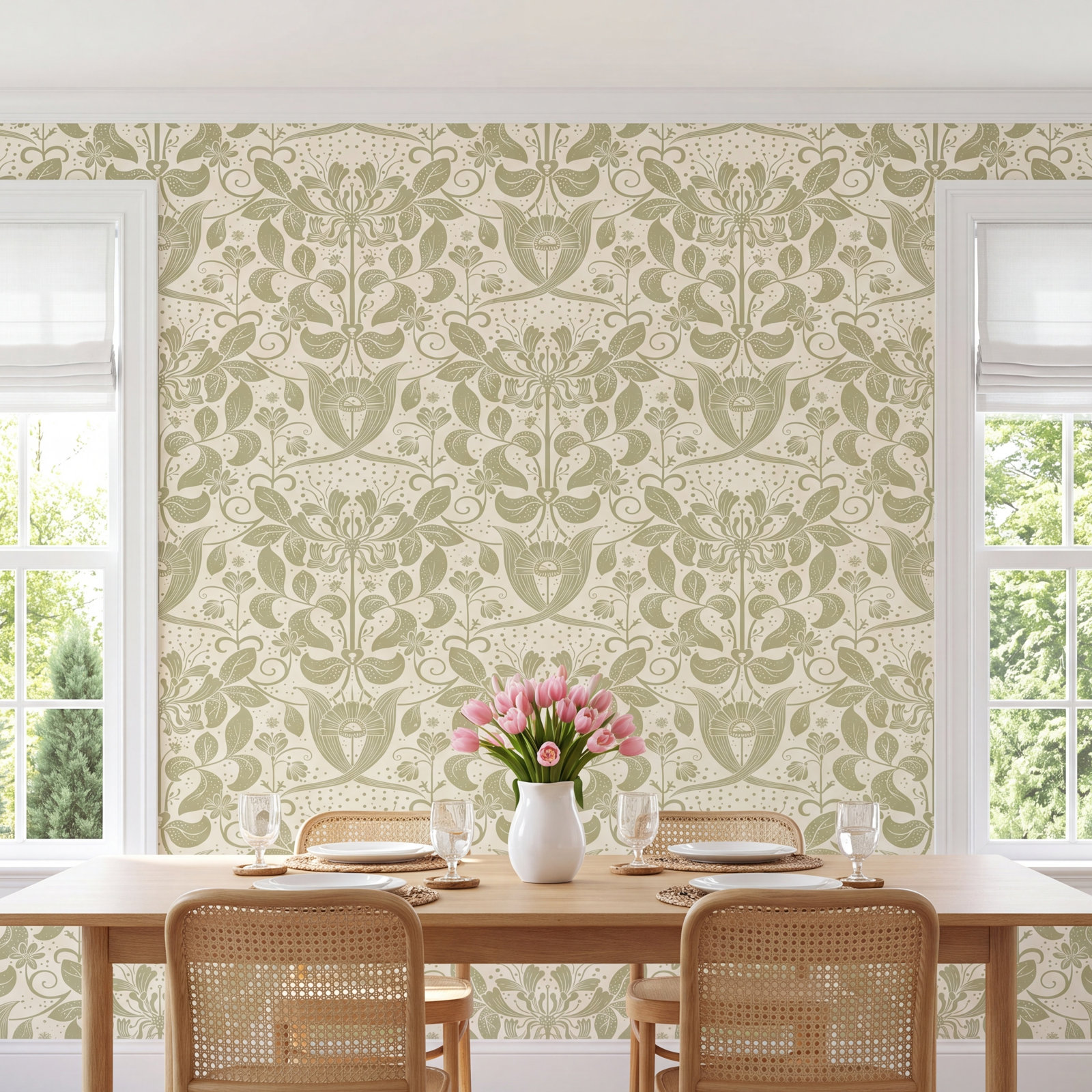 Leavy Floral Wallpaper, Olive