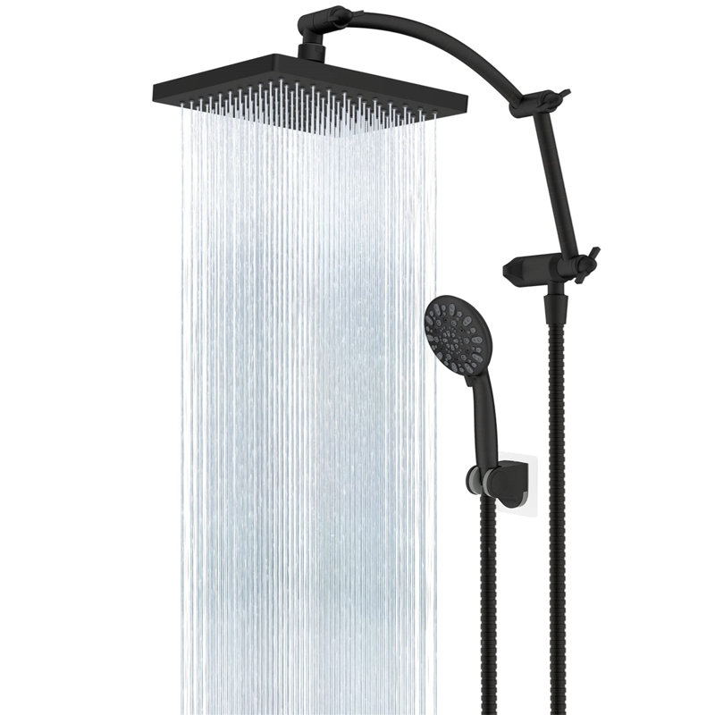 8-Inch Rainfall Shower Head With High-Pressure Handheld Spray, 16-Inch Adjustable Curved Shower Arm Extension, 7 Spray Settings, 71-Inch Hose & Sticky Shower Holder