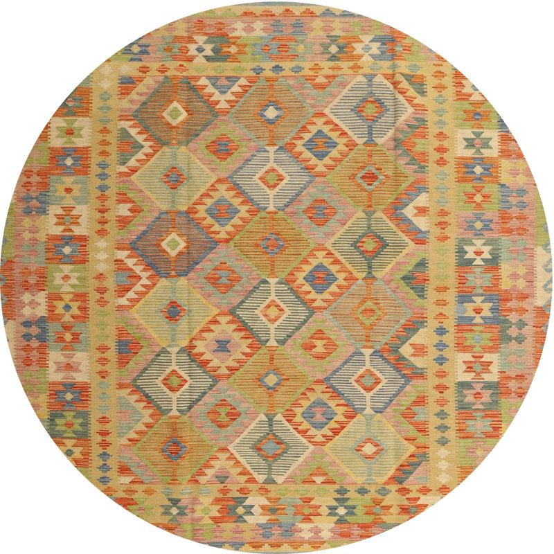 Tapis orange/jaune/vert contemporain, Rond 3 pi
