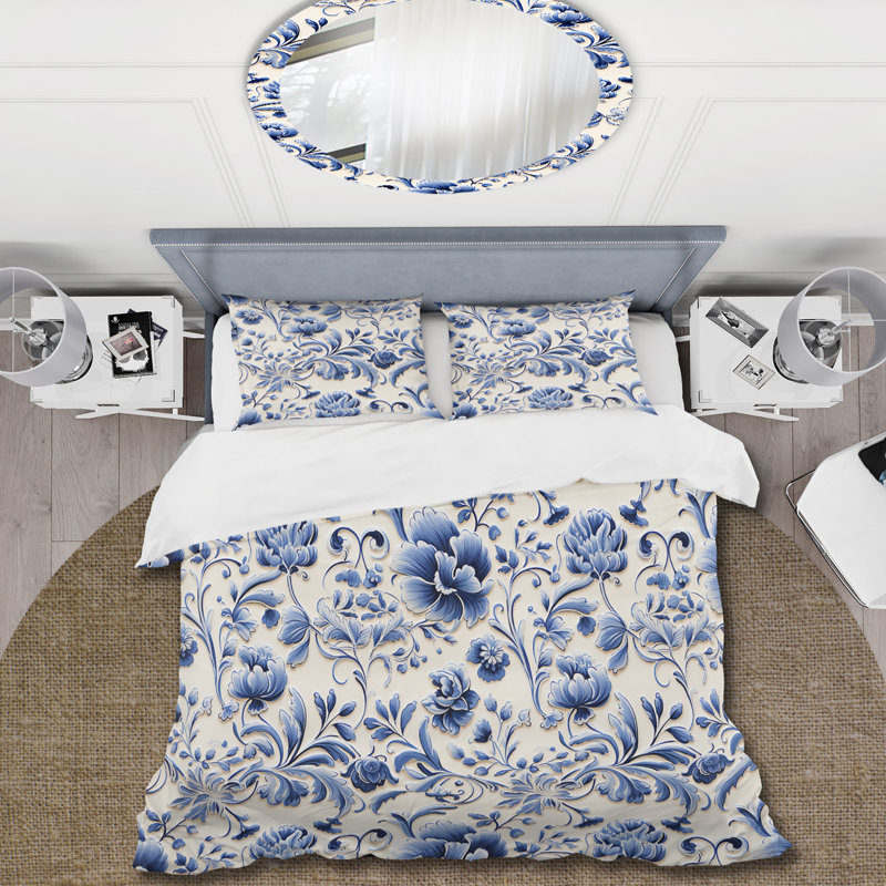 Ensemble de housse de couette Blue Renaissance Flourish Victorian, Housse de couette pour très grand lit et 2 très