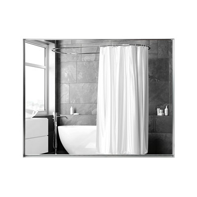 Miroir de salle de bain rectangulaire encadré argenté lustré 36 po x 24 po pour cadre de salle de bain