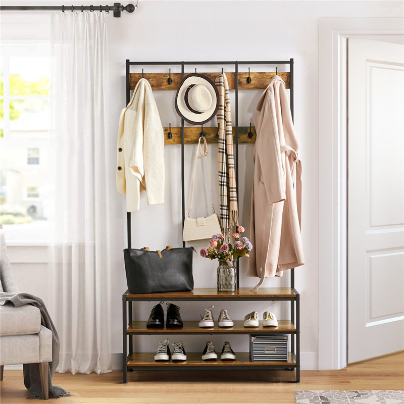 Hall Tree 100cm Wide with Bench and Shoe Storage, Rustic Brown