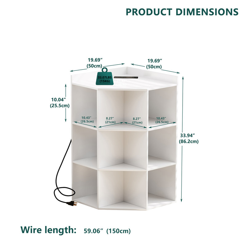 Simple style, modern trend, hexagonal multi-layer corner multi-functional storage, with charging slots, shelves,Adult, white