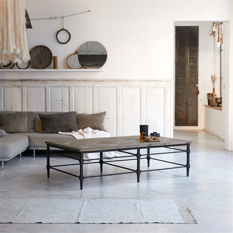 Solid Elm And Metal Coffee Table