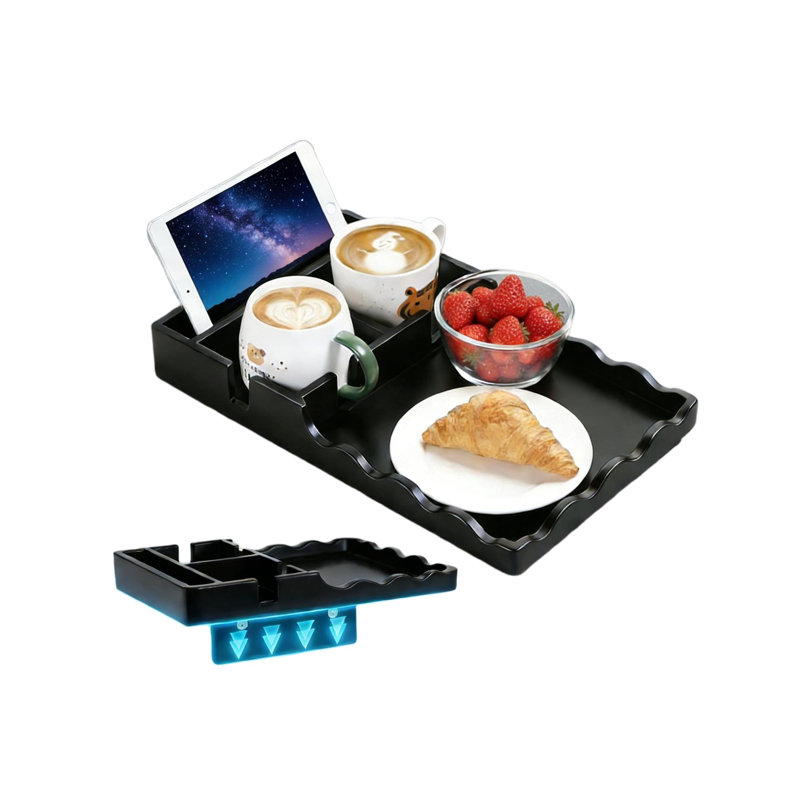 Couch Insert Tray, 2-In-1 Folding Flat Tray, Anti Slip Sofa Armrest Tray For Snacks, Beverages And Remote Controls, Suitable For Most Armless Sofas/Segmented Sofas, (Black)