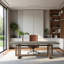 Rectangular solid wood desk in imitation cement gr