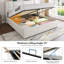 Ottoman Bed Frame with Hydraulic Lift-Up Storage, Charging Station and Height-Adjustable Headboard, Modern Linen Upholstered Bed with Under-Bed Storage Space-816788720-816788725