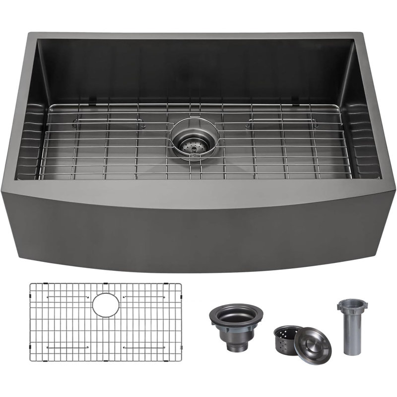 33X21 Inch  Farmhouse Kitchen Sink Apron Front Single Bowl, Matte Black