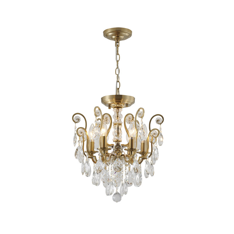 Lustre en cristal 6 lumières Traditional, Laiton antique