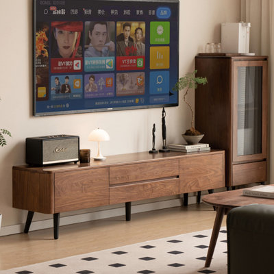 Meuble télé en bois de noyer avec gestion des câbles
