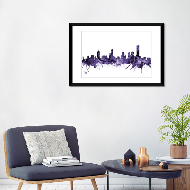 «Melbourne, Australie Skyline» par Michael Tompsett, impression, Papier d'art encadré noir, Blanc, H 24 po x l 32 po x P 1 po