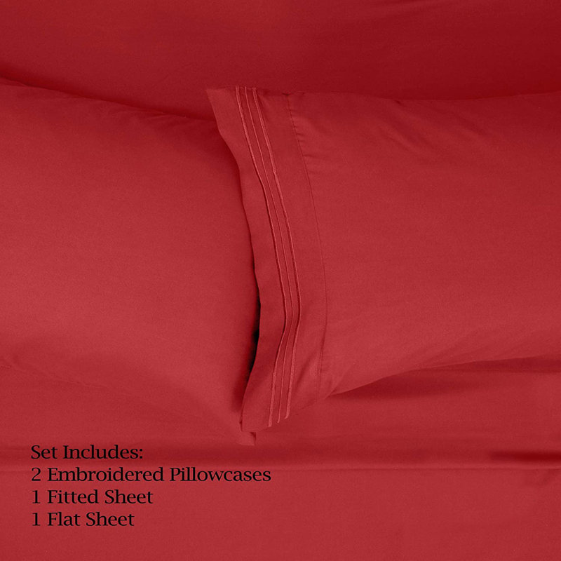 Microfiber Sheet Set, California King Sheet Set with 2 Pillowcases, Red