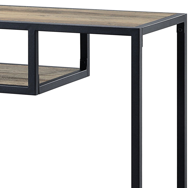 Table industrielle avec structure en chêne rustique et cadre de rangement noir et métal de style finition