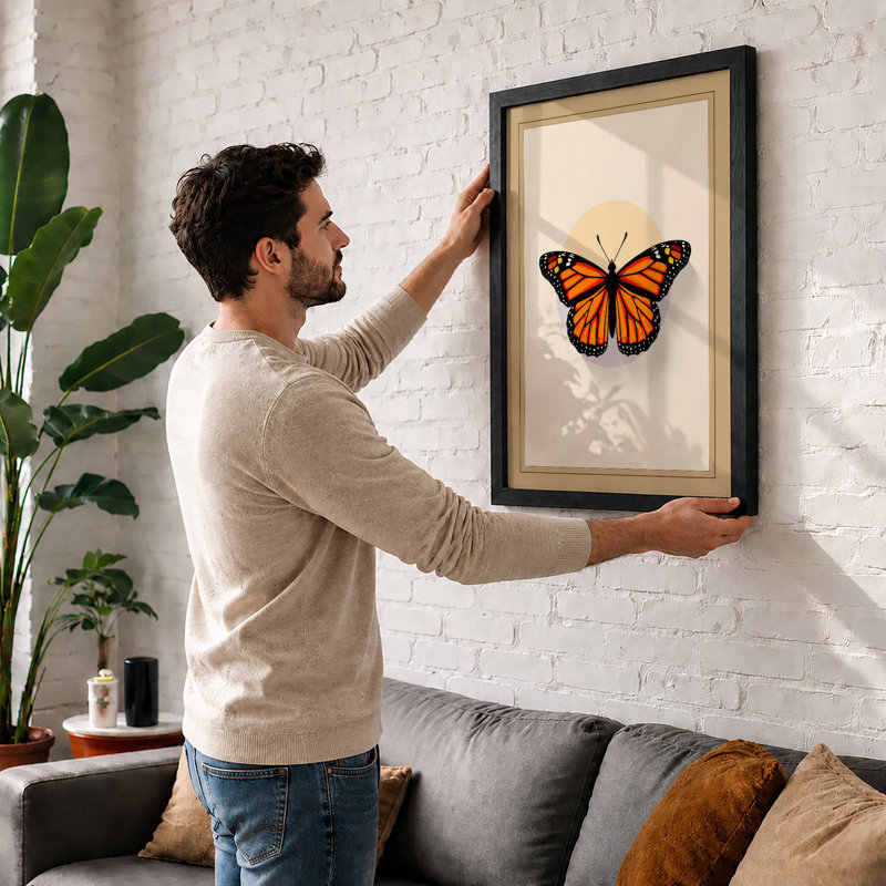Monarch Butterfly Study Botanical - Framed Print, A1 - 84.1 x 59.4 cm, White