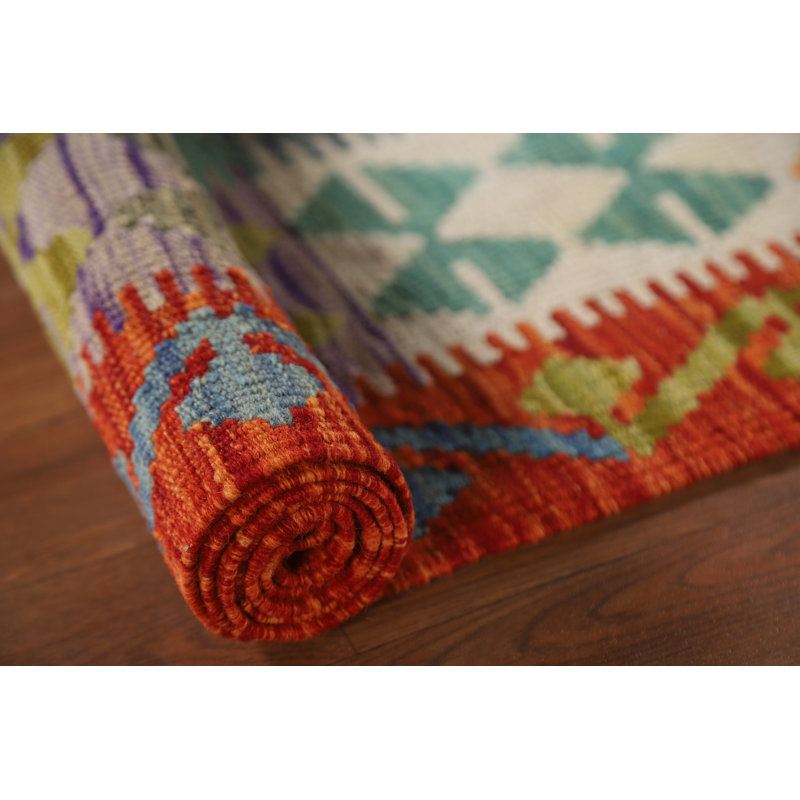 Geometric Wool Kilim Oriental Accent Rug 4x5