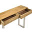 Console à 2 tiroirs avec accents en bois naturel et argent, base élégante de style traîneau, tiroirs spacieux pour le rangement, espaces de vie idéaux, hauteur de 32 pouces avec deux tiroirs, finition moderne