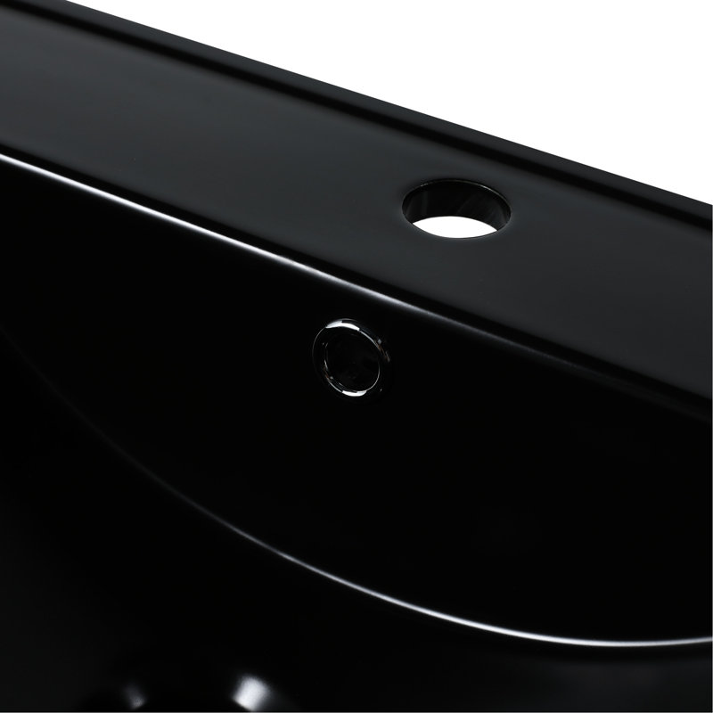 Black Ceramic Basin Sink 24", 4.72" Internal Depth, 0.81" Countertop, Exquisite Detail Top Functional