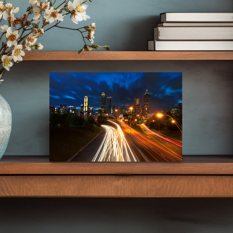 Cityscape with light trails on road at night Jackson Street Bridge Atlanta Georgia USA 1 Piece Wrapped Canvas Wall Art