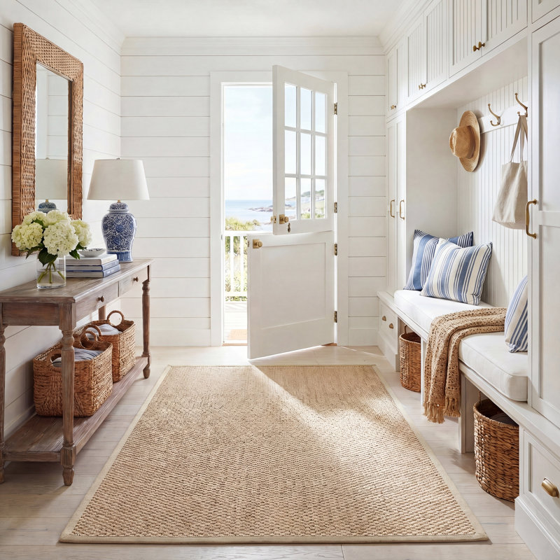 Auckland Jute/Sisal Beige/Yellow Area Rug, Rectangle 5' x 8'