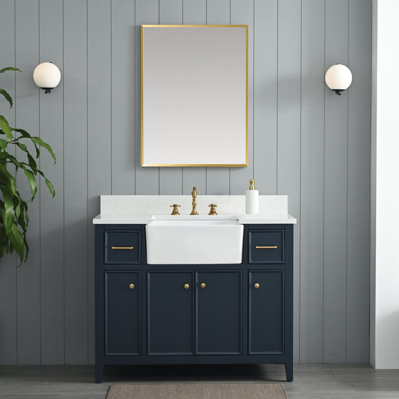 Aisa 42" Single Bathroom Vanity, Indigo Blue/Brushed Gold