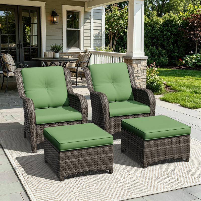 Chaise de patio avec coussins et repose-pieds Netta, Vert