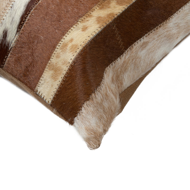 Rectangular Leather Pillow Cover and Insert, Brown/White