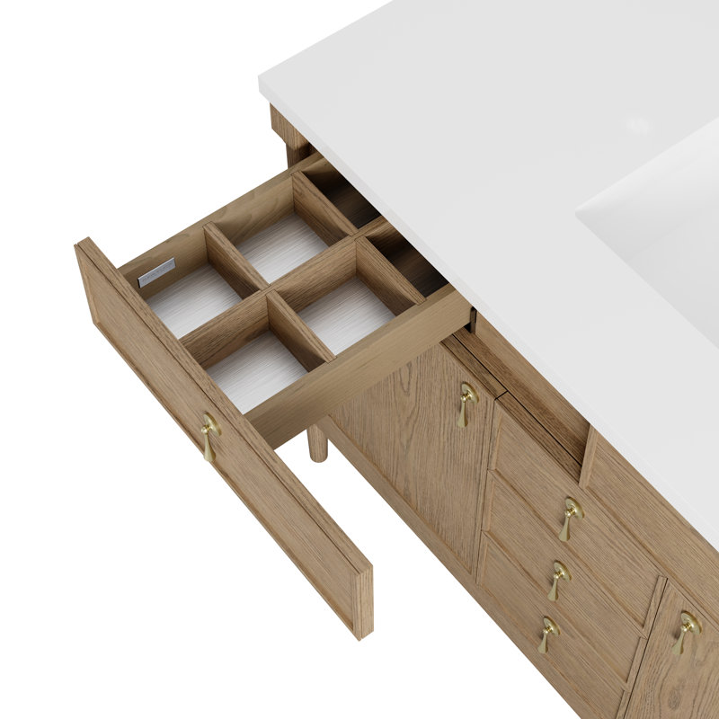 Kinnsden 48" W Single Vanity, Lime Delight Silestone, 8" Widespread, Weathered Oak
