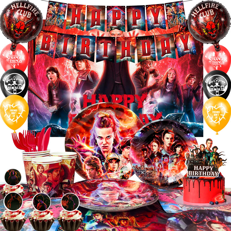 Ensemble de décorations de fête d'anniversaire Stranger Things, 114 pièces Stranger Things Articles de fête et vaisselle pour enfants Stranger Things