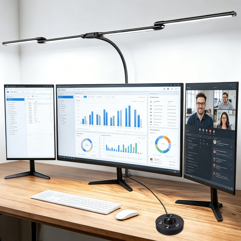 Lampe de bureau à DEL Ahmad 24W avec pince | 4 barres de tête, 5 modes de couleur, gradation continue, minuterie et fonction de mémoire, éclairage de bureau, architecte, postes de travail multi-écrans