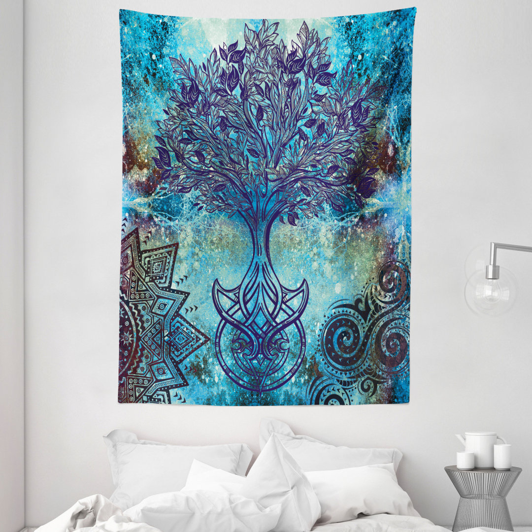 Tapisserie Grunge Style Baum Muster Mandala und Spirale Formen Blurry Art