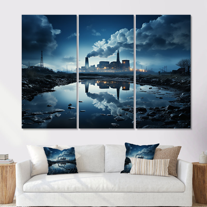 «Industrail Landscape In Winter Scenery - Factories», ensemble de reproductions d'art mural, Toile tendue