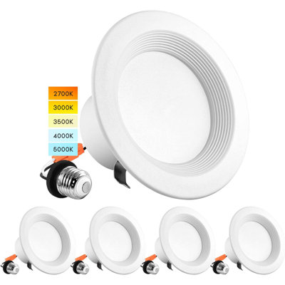 4'' Selectable Color Temperature 10 Watt Dimmable Air-Tight IC Rated LED Retrofit Recessed Lighting Kit