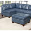 Chaise sans accoudoirs en cuir bleu encre avec pieds en bois, salon moderne en cuir véritable, design
