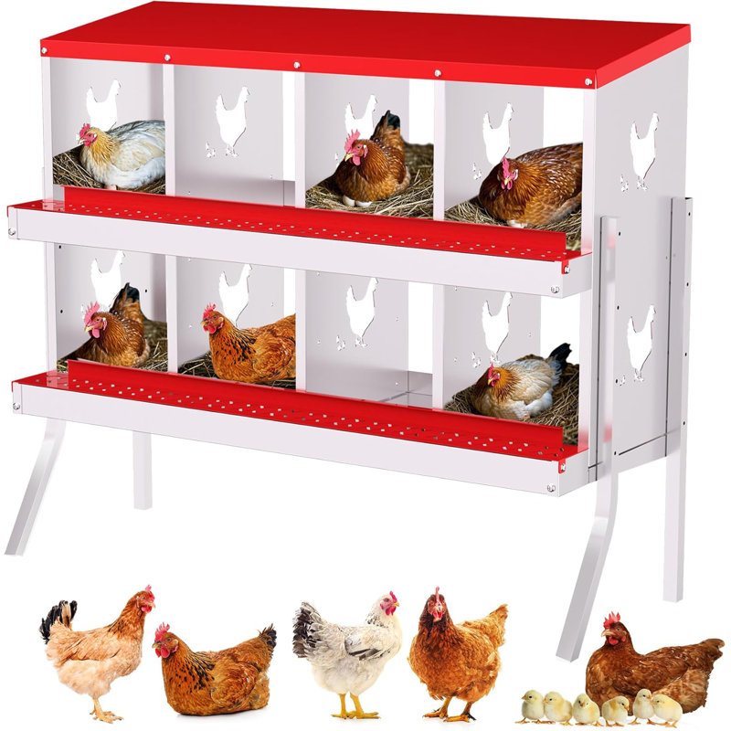 Boîtes gigognes en métal à 8 compartiments, boîtes gigognes avec pieds en métal, boîte à poules avec œufs roulants, Rouge