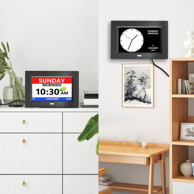 7 Inch Clock With Date And Day Of The Week For Seniors, Large Display Digital Clock, 3 Display Modes