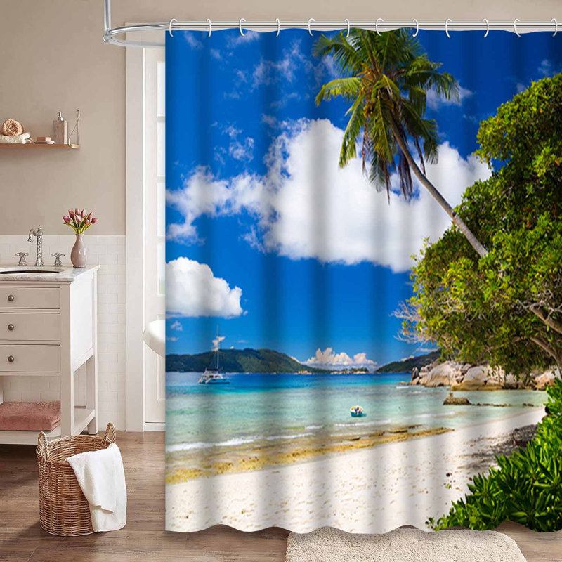 Incroyable plage tropicale, palmiers, granit, Afrique, côte bleue, journée, avec 12 crochets, L 72 po x l 84 po