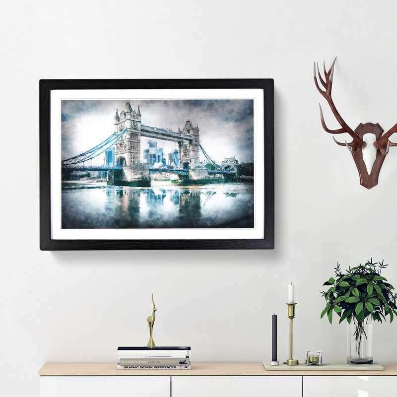 London Bridge - Picture Frame Graphic Art Print, Black Framed, 62cm H x 87cm W x 2cm D