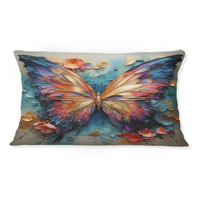 Coussin décoratif imprimé papillon orange et bleu