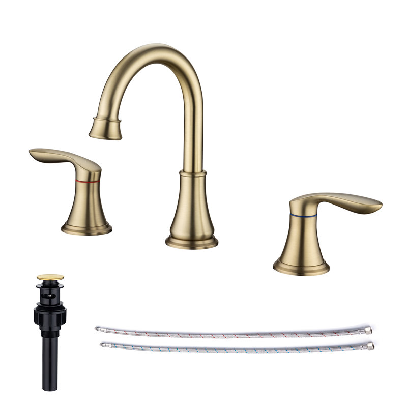 Widespread 2-handle Bathroom Faucet with Drain Assembly,  Brushed Gold