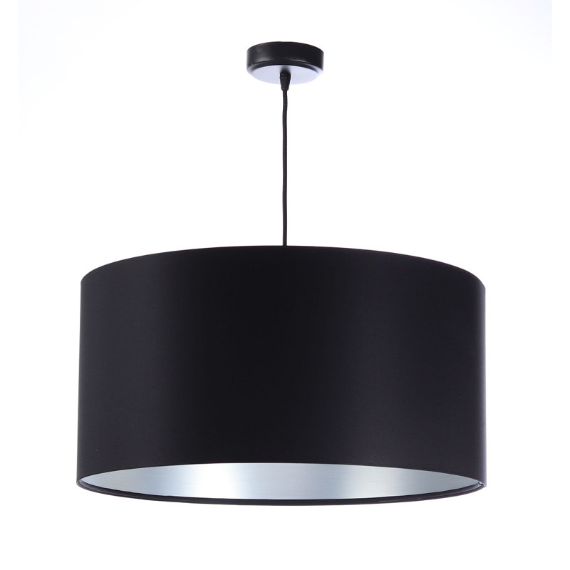 1 - Light White/Grey Drum Pendant, 107cm H x 60cm W x 60cm D, Black/Silver, Black